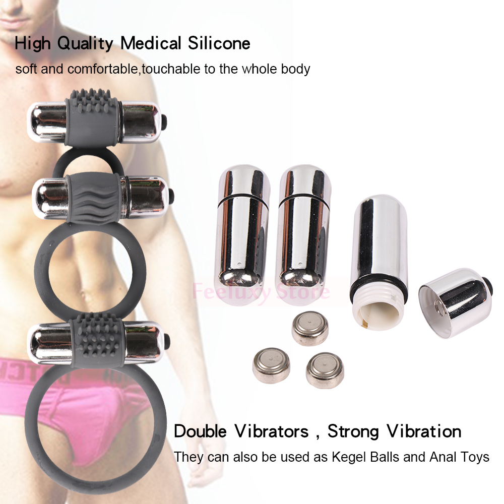 Silicone Triple Cock Ring With Vibrating Bullet For Enhanced Stamina Male Pleasure Toy - 4