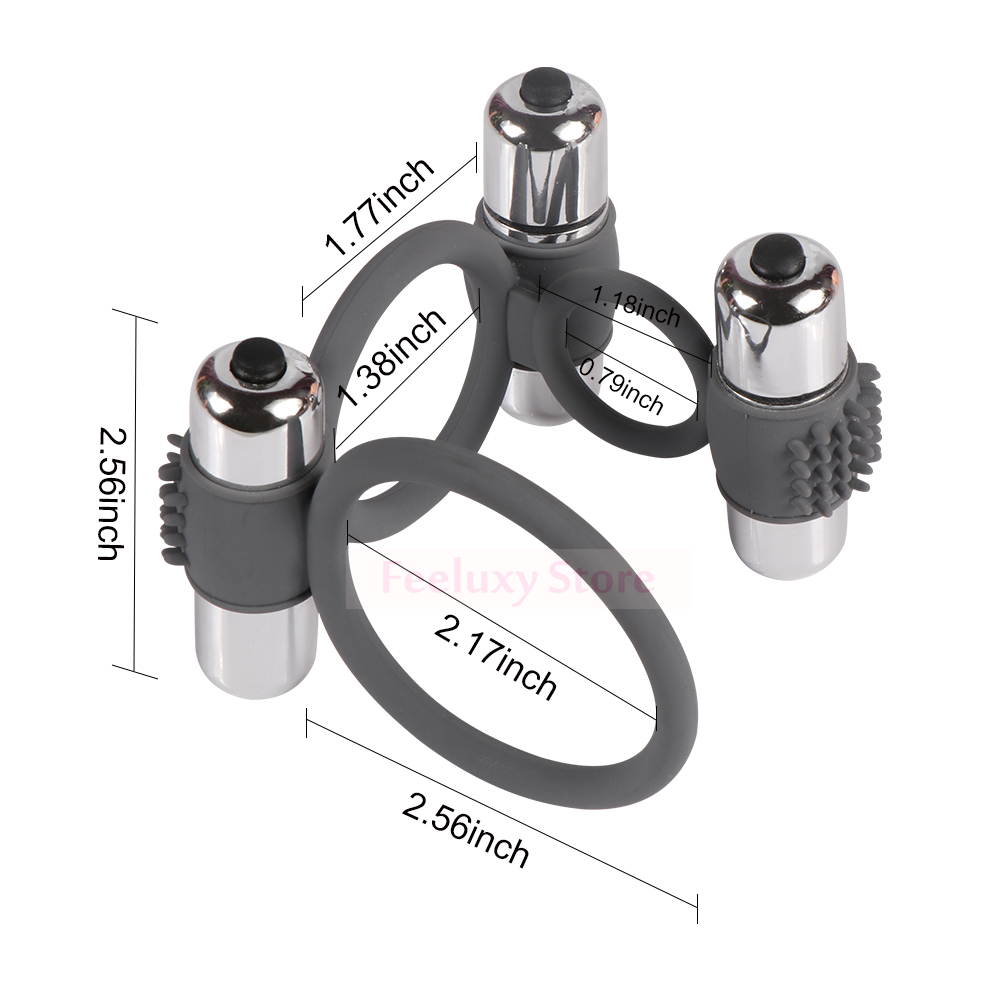 Silicone Triple Cock Ring With Vibrating Bullet For Enhanced Stamina Male Pleasure Toy - 3
