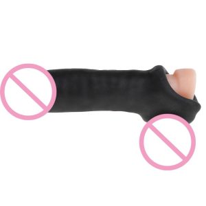 Big Penis Extender Enlarger Sheath Cock Enhancer Ball Stretch Sleeve Black White 16x4cm - 2