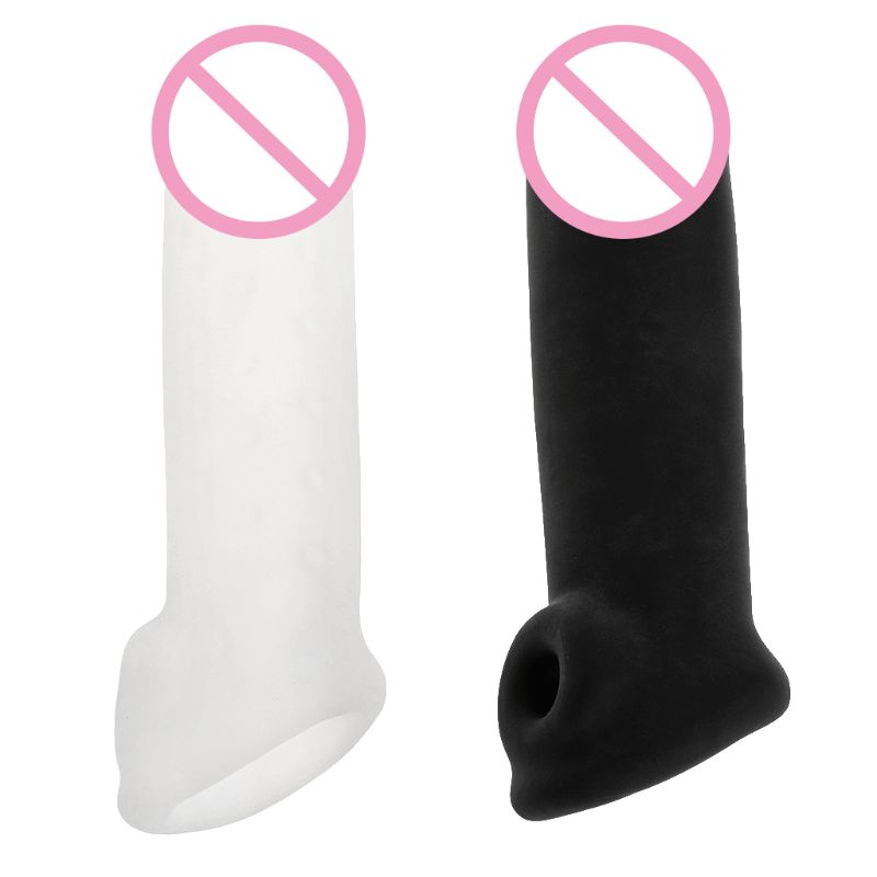 Male Enhancement Penis Extender Sleeve Cock Enlarger Sheath Testicle Stretcher 16x4cm Durable Blackwhite - 6