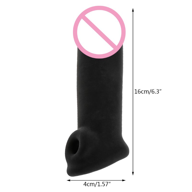 Male Enhancement Penis Extender Sleeve Cock Enlarger Sheath Testicle Stretcher 16x4cm Durable Blackwhite - 3