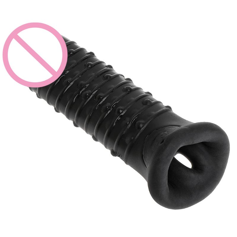 Male Enhancement Penis Extender Sleeve Cock Enlarger Sheath Testicle Stretcher 16x4cm Durable Blackwhite - 2