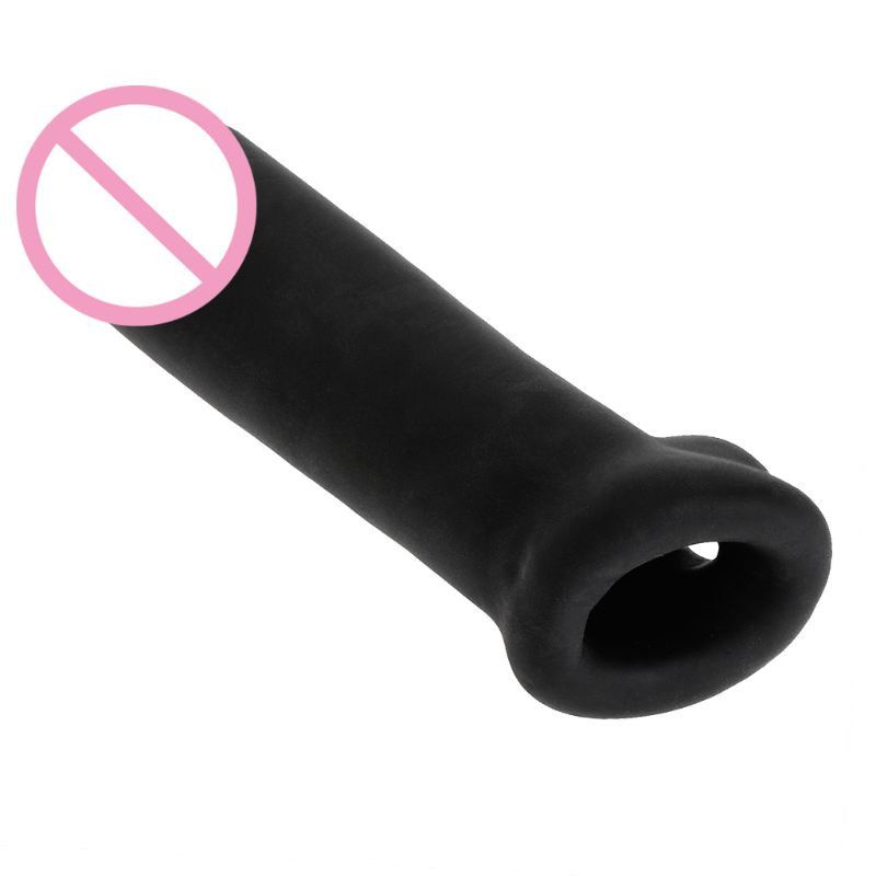Male Enhancement Penis Extender Sleeve Cock Enlarger Sheath Testicle Stretcher 16x4cm Durable Blackwhite - 1
