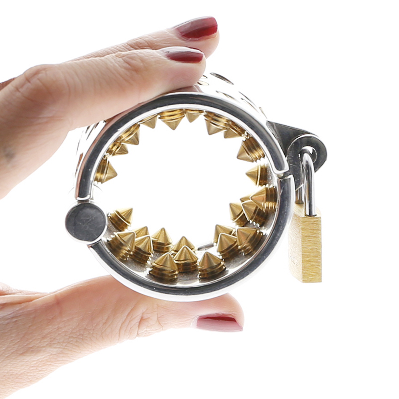 Kalis Teeth 4 Rows Gold Spiked Male Chastity Device Extreme Bdsm Scrotum Pendant Cock Ring Torture Cage - 19