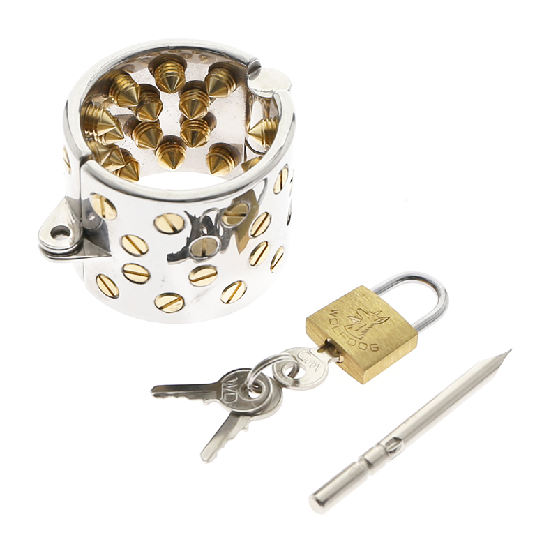 Kalis Teeth 4 Rows Gold Spiked Male Chastity Device Extreme Bdsm Scrotum Pendant Cock Ring Torture Cage - 18