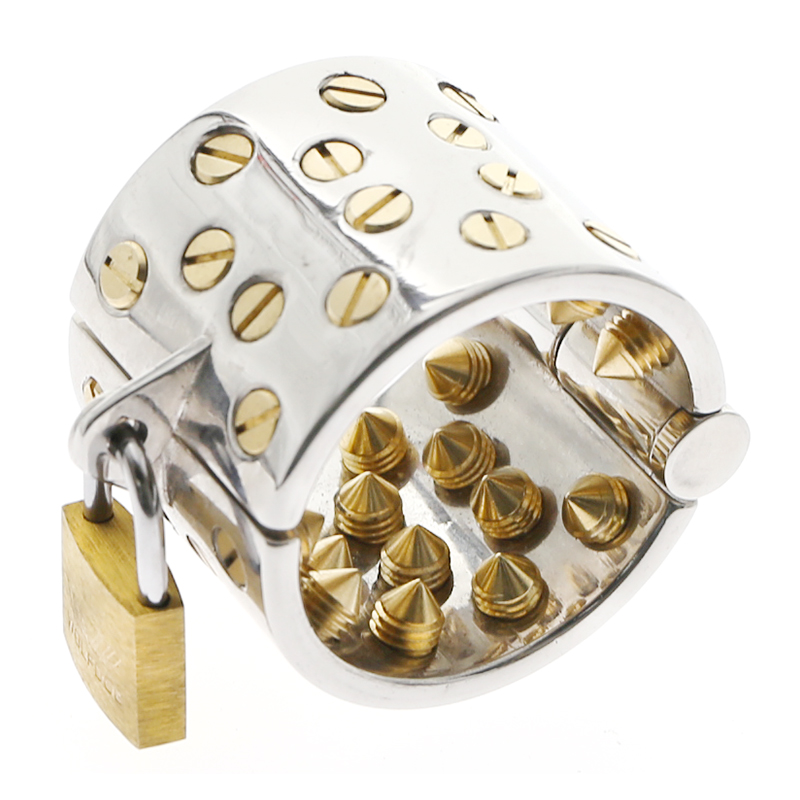 Kalis Teeth 4 Rows Gold Spiked Male Chastity Device Extreme Bdsm Scrotum Pendant Cock Ring Torture Cage - 15