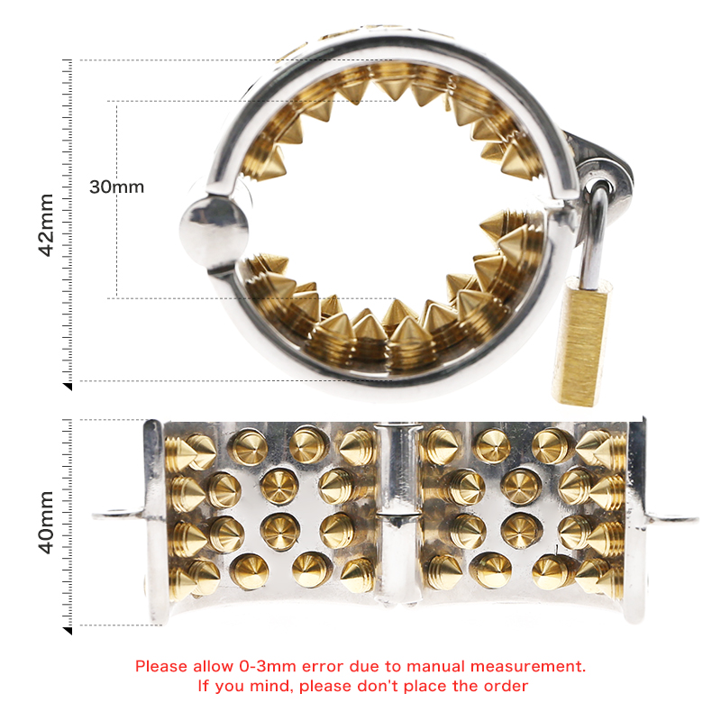 Kalis Teeth 4 Rows Gold Spiked Male Chastity Device Extreme Bdsm Scrotum Pendant Cock Ring Torture Cage - 14