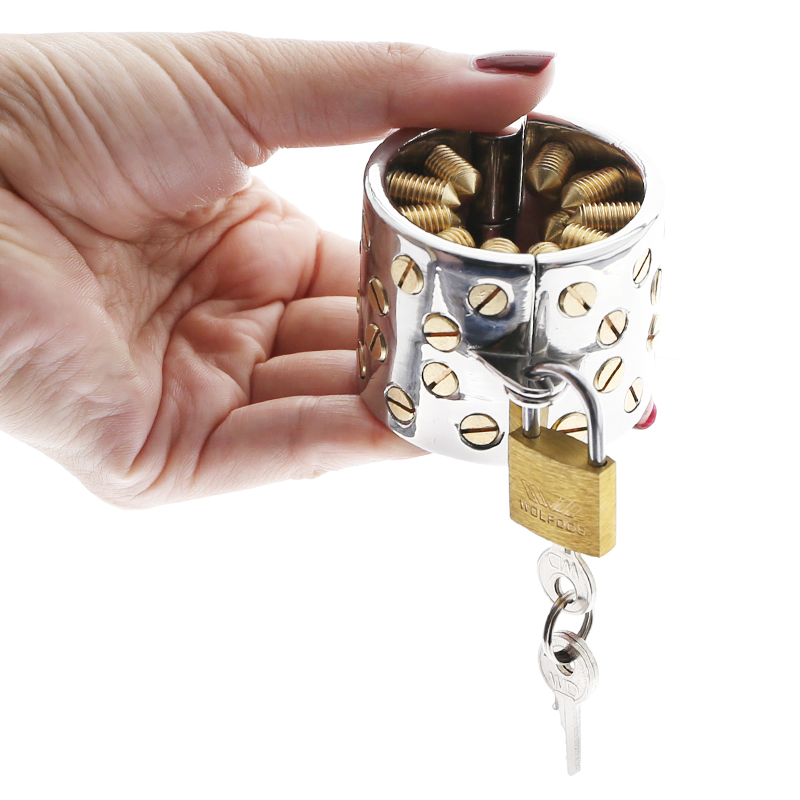 Kalis Teeth 4 Rows Gold Spiked Male Chastity Device Extreme Bdsm Scrotum Pendant Cock Ring Torture Cage - 11