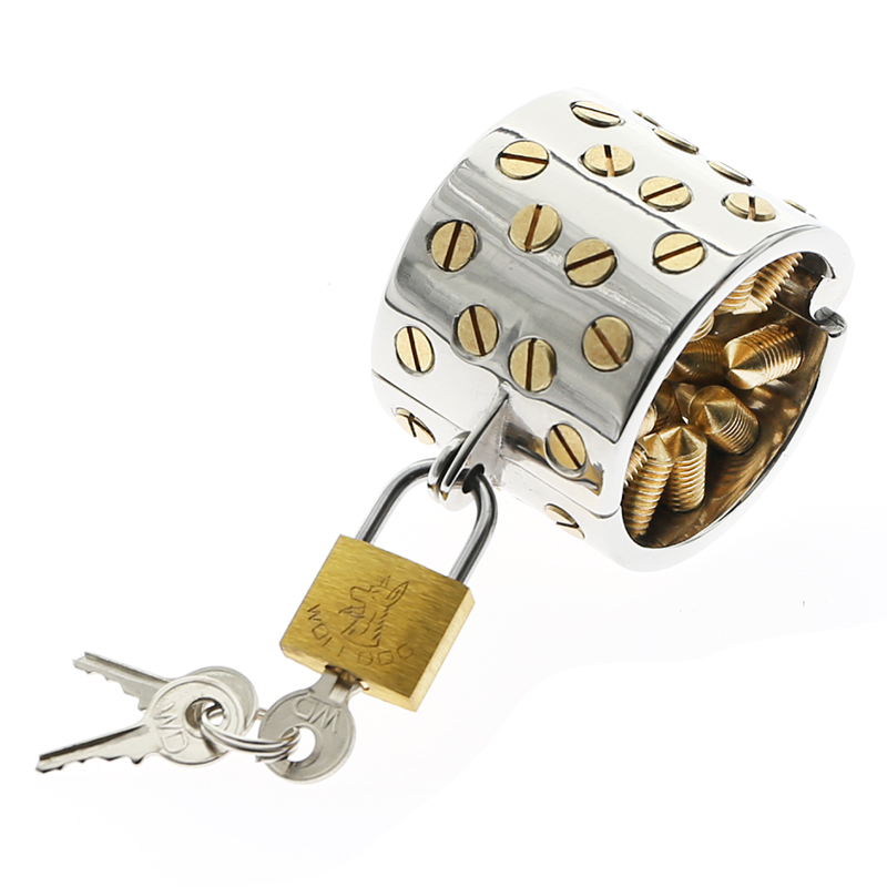 Kalis Teeth 4 Rows Gold Spiked Male Chastity Device Extreme Bdsm Scrotum Pendant Cock Ring Torture Cage - 2