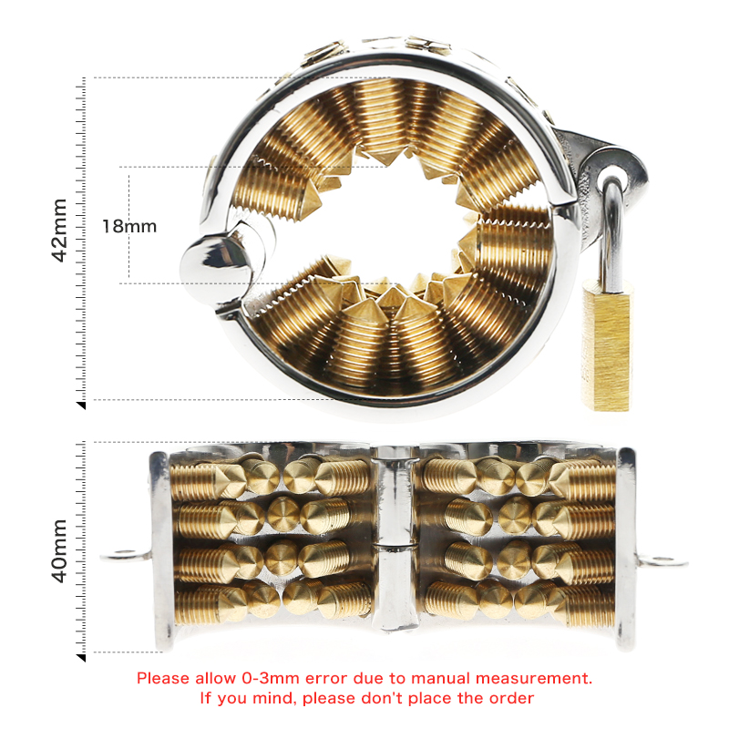 Kalis Teeth 4 Rows Gold Spiked Male Chastity Device Extreme Bdsm Scrotum Pendant Cock Ring Torture Cage - 1