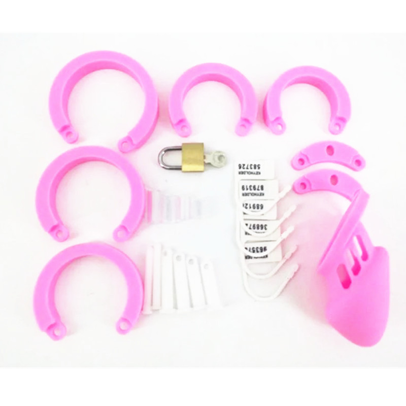 Silicone Male Chastity Device Pink Cb6000 With 5 Adjustable Penis Rings Erotic Adult Sex Toy For Men - 4