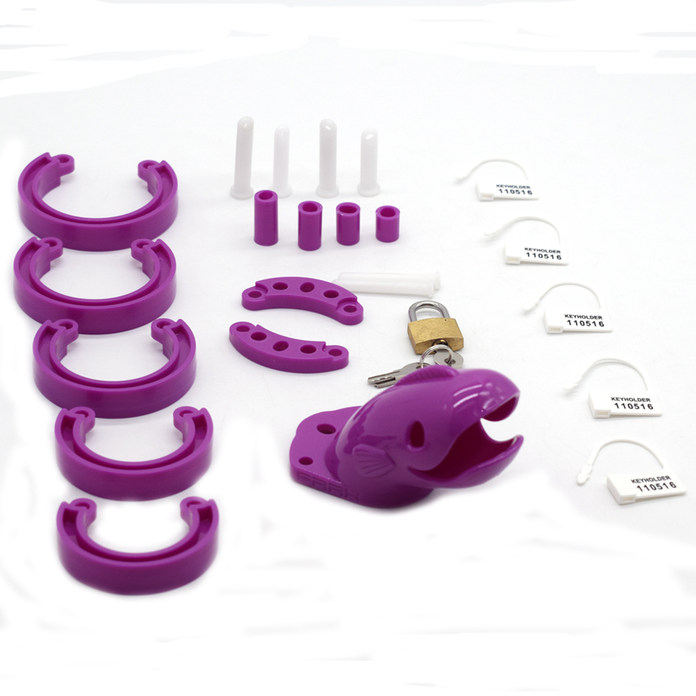 Male Chastity Device Whale Cock Cage Adjustable 5size Penis Rings Durable Plastic Brass Lock Number Tags Intimate Sex Toys For Men - 24