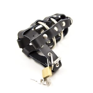 Leather Cock Cage Penis Ring Adjustable Restraint Bondage Lock Male Chastity Device Adult Game Sex Toy For Men