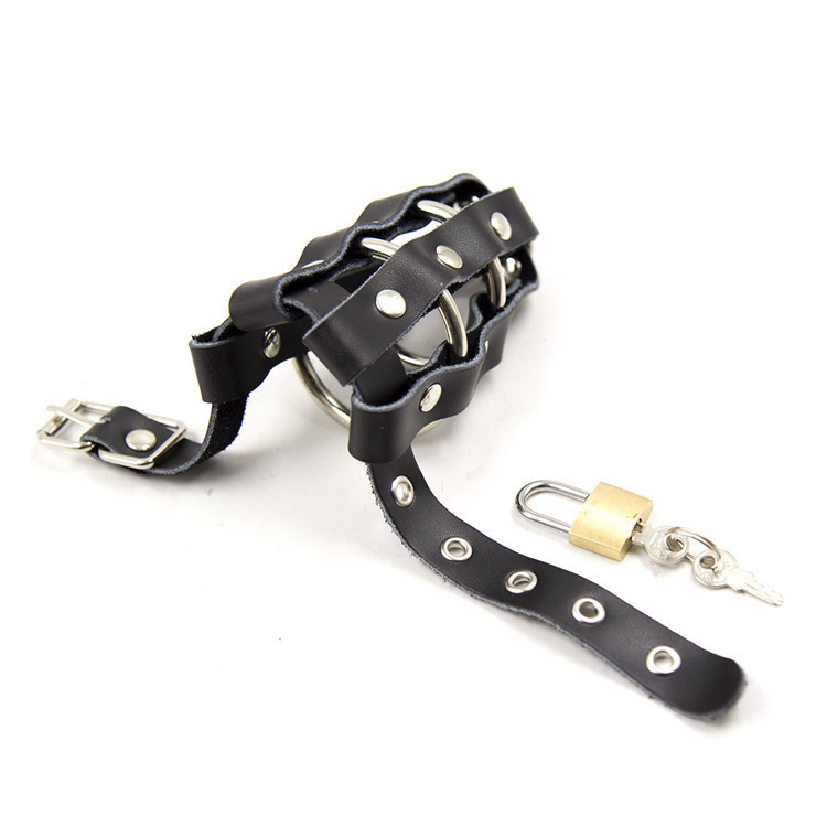 Adjustable Leather Male Chastity Device Penis Ring Lock Bondage Restraint Adult Sex Toy - 4