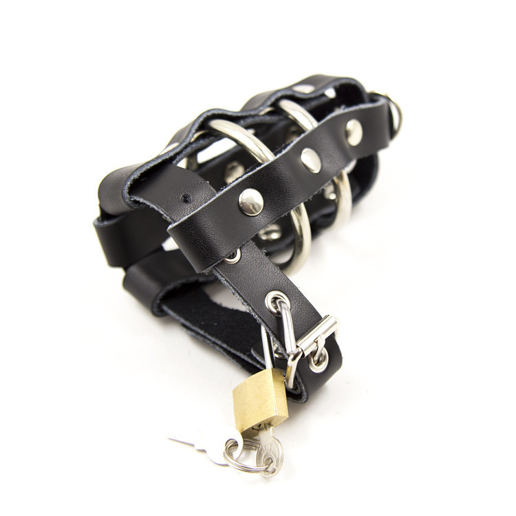 Adjustable Leather Male Chastity Device Penis Ring Lock Bondage Restraint Adult Sex Toy - 3