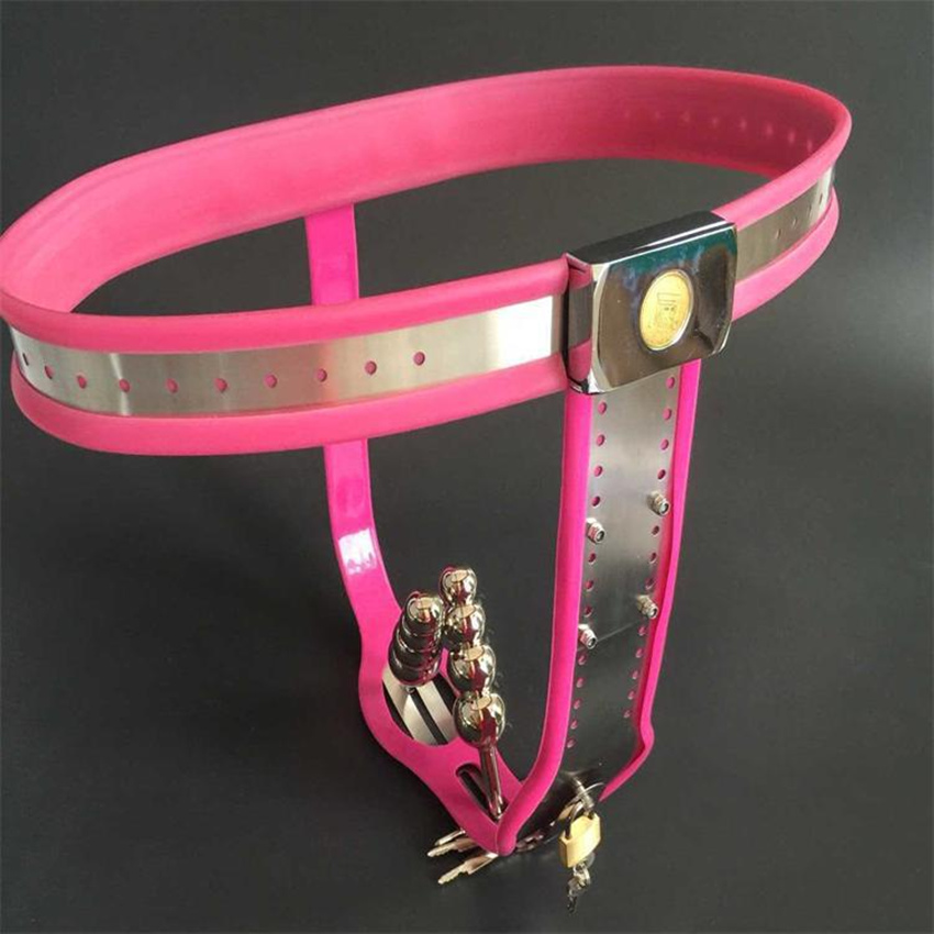 Quality Stainless Steel Silicone Female Chastity Belt Adjustable Fetish Panties With Vaginal Anal Plug Adult Sex Toy - 9