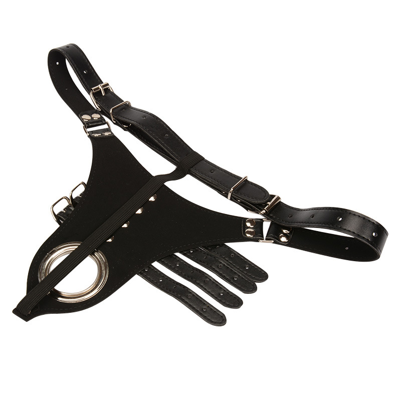 Leather Male Chastity Belt Penis Harness Cock Cage Scrotum Stretcher Adult Bondage Sex Toys For Men - 2