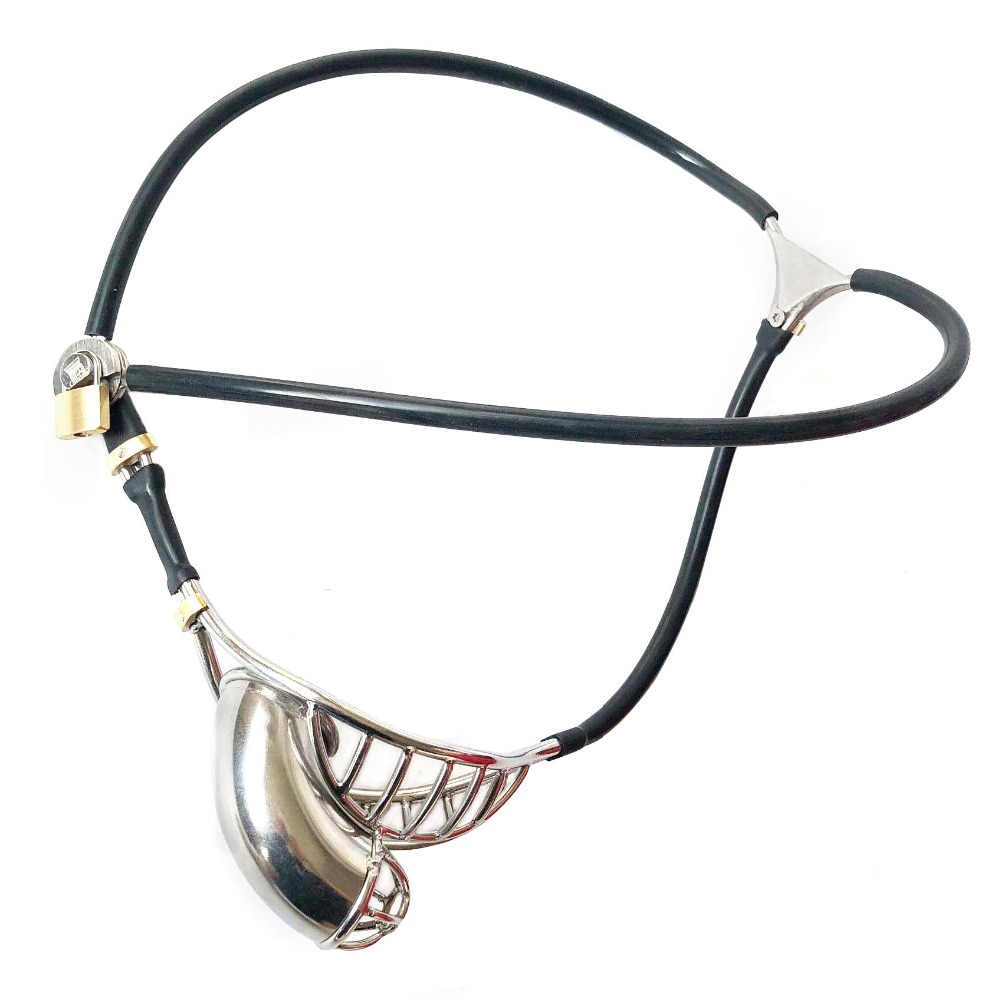 Stainless Steel Male Chastity Device Silicone Strapon Panties Metal Cock Cage Mens Intimate Sex Toy - 10