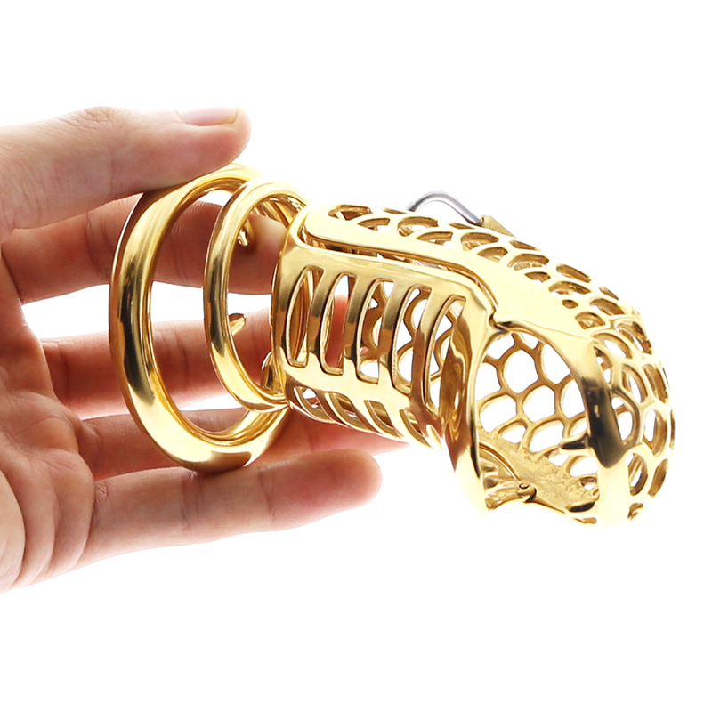Mens Gold Stainless Steel Snake Ring Spiked Chastity Cage Erotic Prison Penis Sex Toy - 3