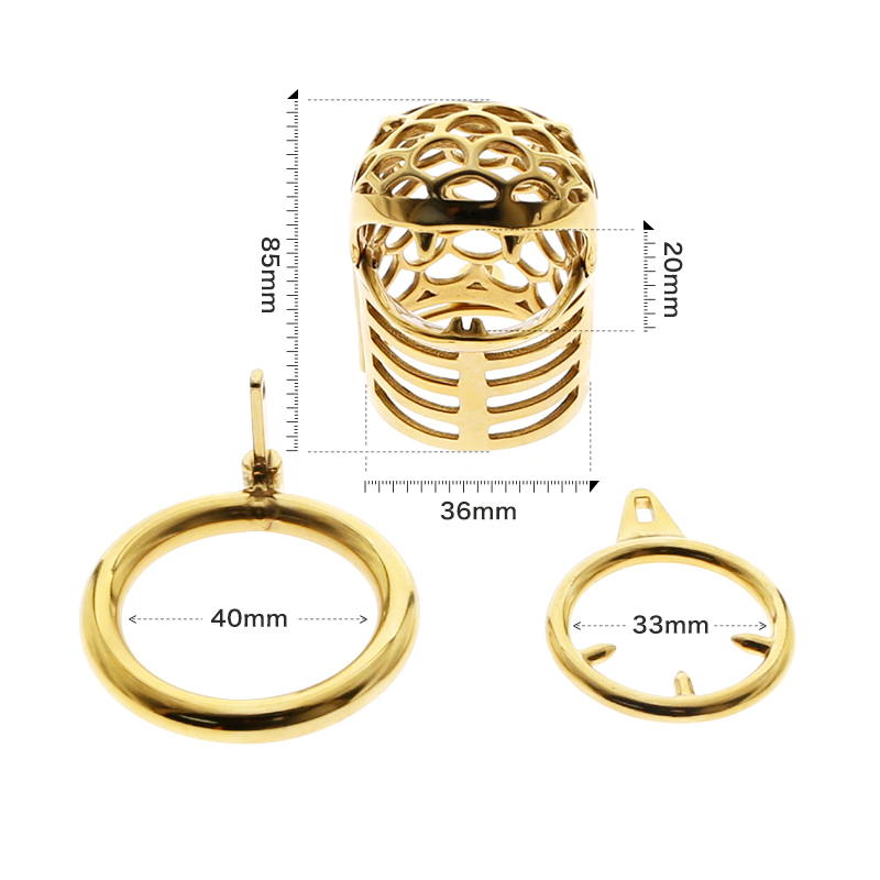 Mens Gold Stainless Steel Snake Ring Spiked Chastity Cage Erotic Prison Penis Sex Toy - 2