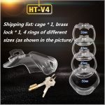 Pink Ht V4 Super Small Male Chastity Cage With 4 Penis Ring Plastic Cock Bondage Fetish Belt Adult Sex Toy - 5
