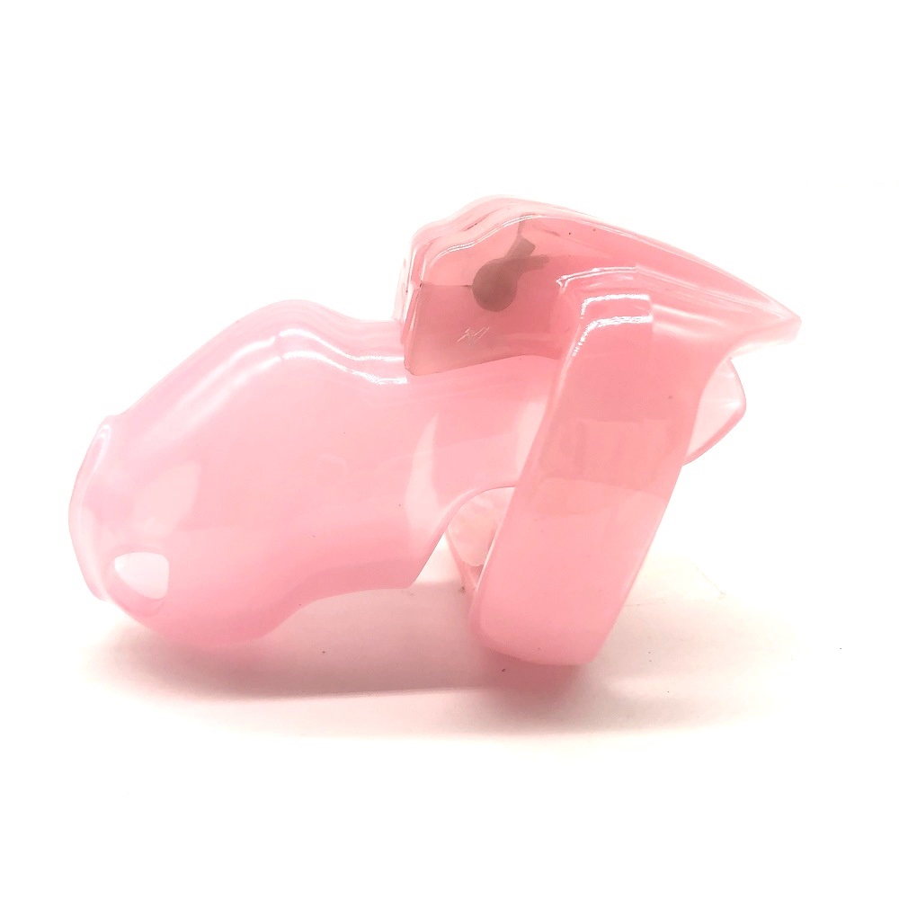 V4 Super Small Pink Male Chastity Cage Adult Toy With 4 Penis Rings Plastic Cock Bondage Belt Fetish Sex Accessory - 7