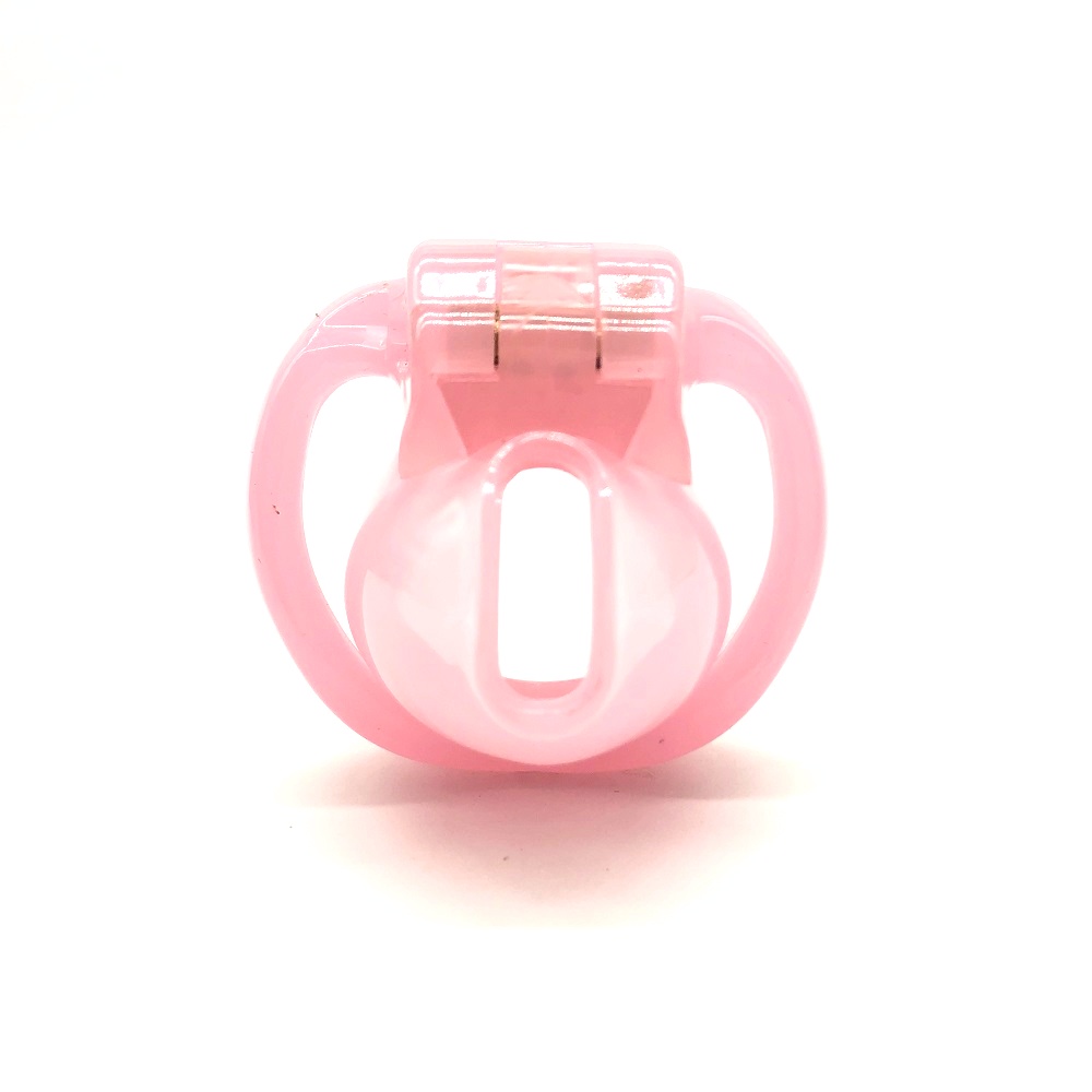 V4 Super Small Pink Male Chastity Cage Adult Toy With 4 Penis Rings Plastic Cock Bondage Belt Fetish Sex Accessory - 3