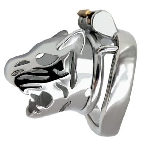 Stainless Steel Leopard Tiger Head Shape Lock Cock Cage Male Chastity Device Ring Penis Adult Game Metal Sex Toy