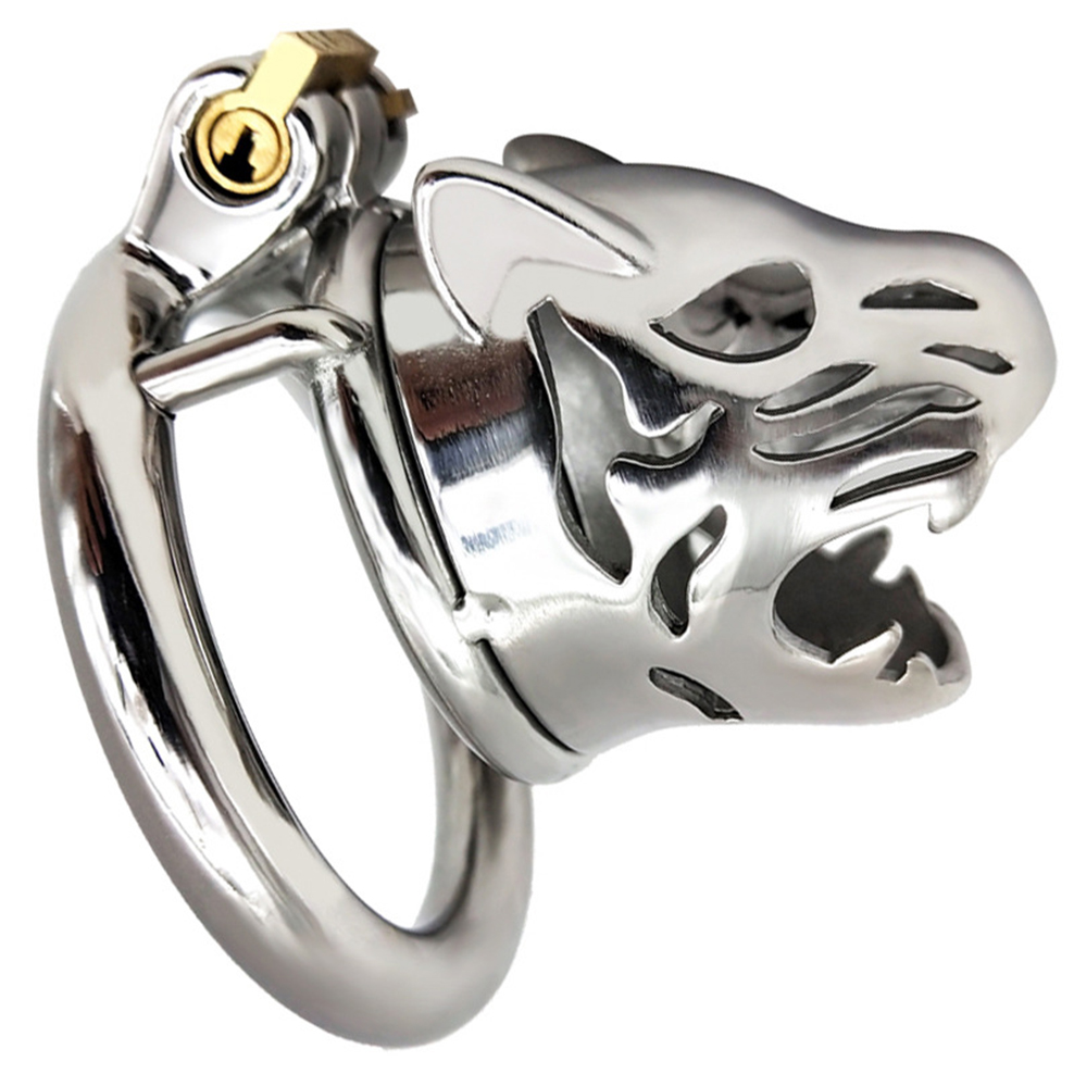 Male Chastity Device Stainless Steel Leopard Head Lock Cock Cage With Ring Adult Intimacy Game Metal Penis Toy - 10