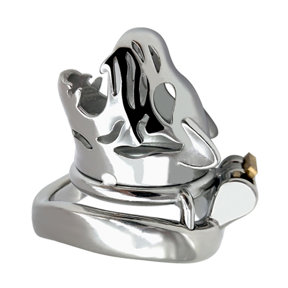 Male Chastity Device Stainless Steel Leopard Head Lock Cock Cage With Ring Adult Intimacy Game Metal Penis Toy - 9