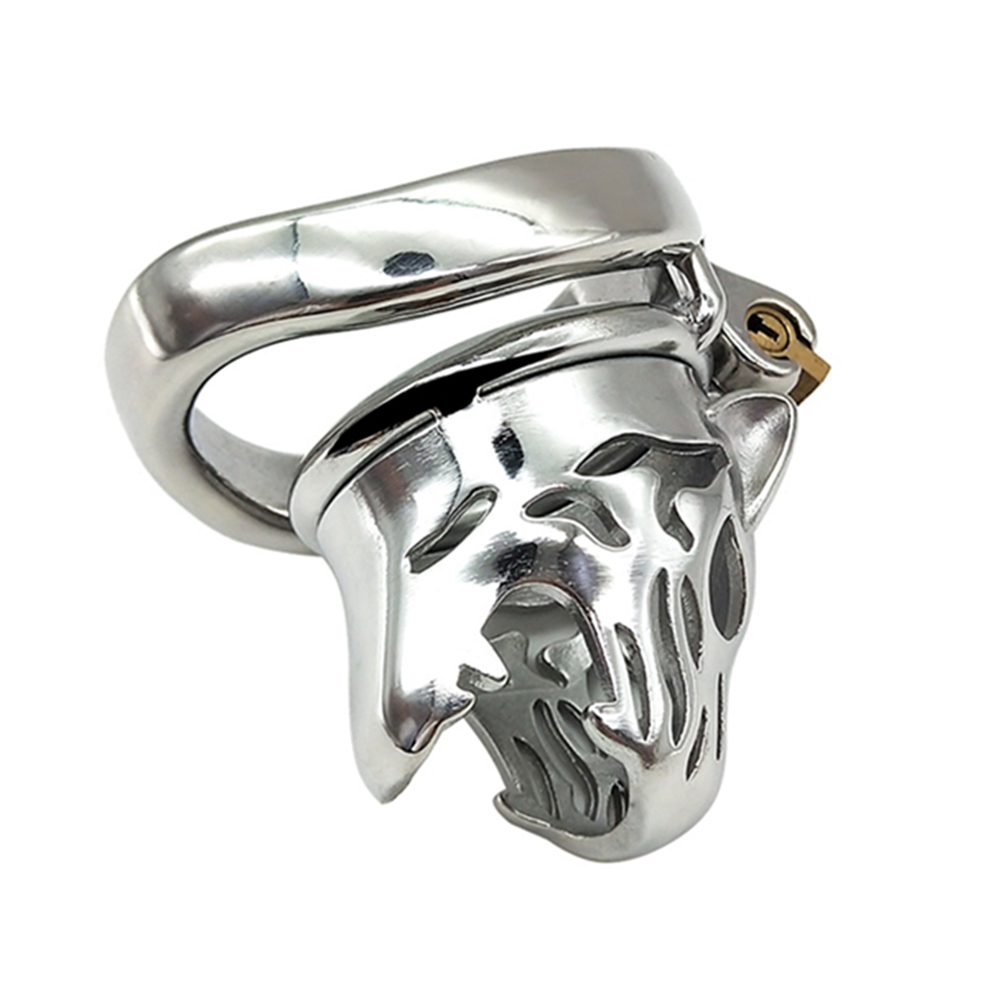 Male Chastity Device Stainless Steel Leopard Head Lock Cock Cage With Ring Adult Intimacy Game Metal Penis Toy - 8