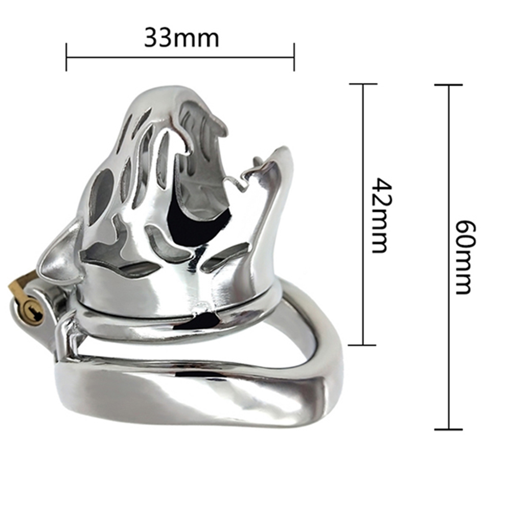Male Chastity Device Stainless Steel Leopard Head Lock Cock Cage With Ring Adult Intimacy Game Metal Penis Toy - 4