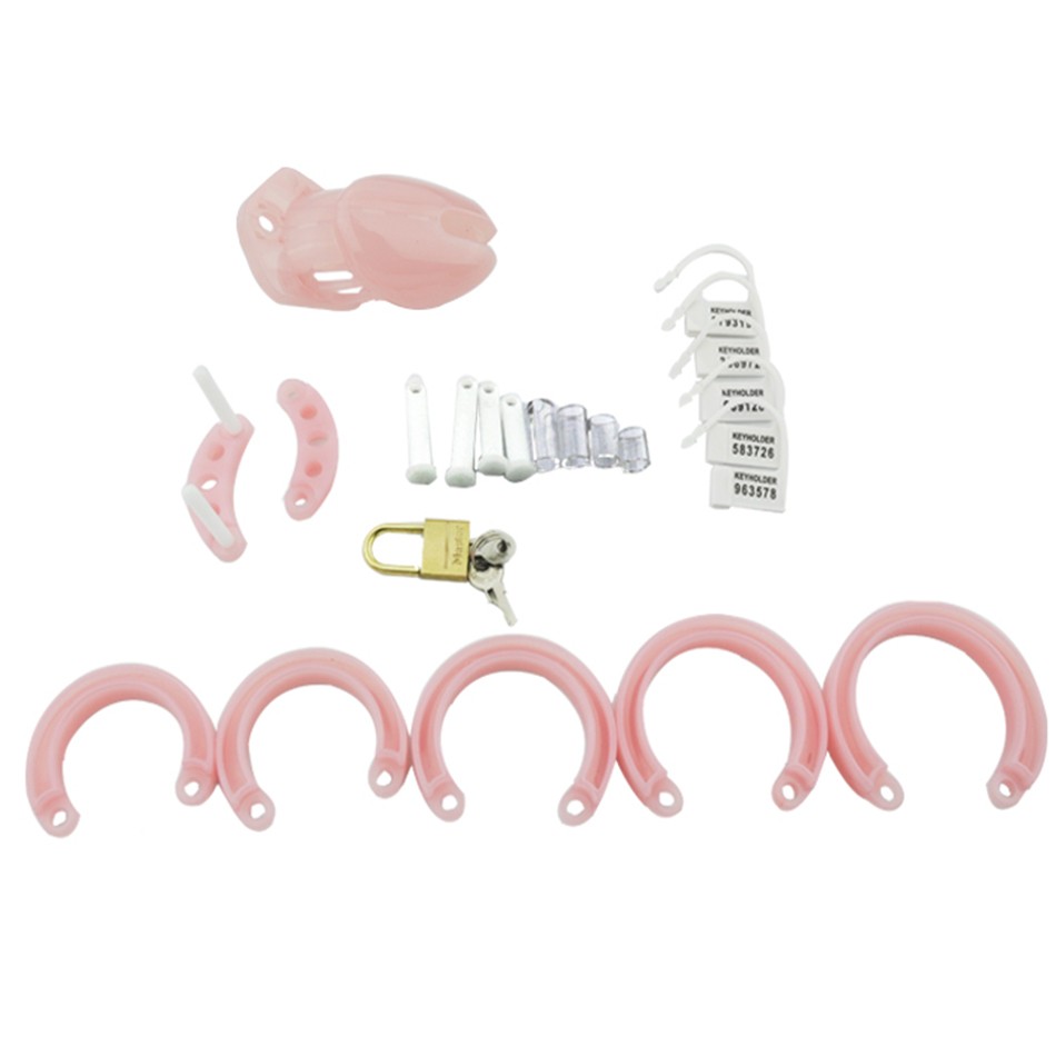 Mens Pink Plastic Male Chastity Device Short 5ring Cock Cage Sex Toy - 4