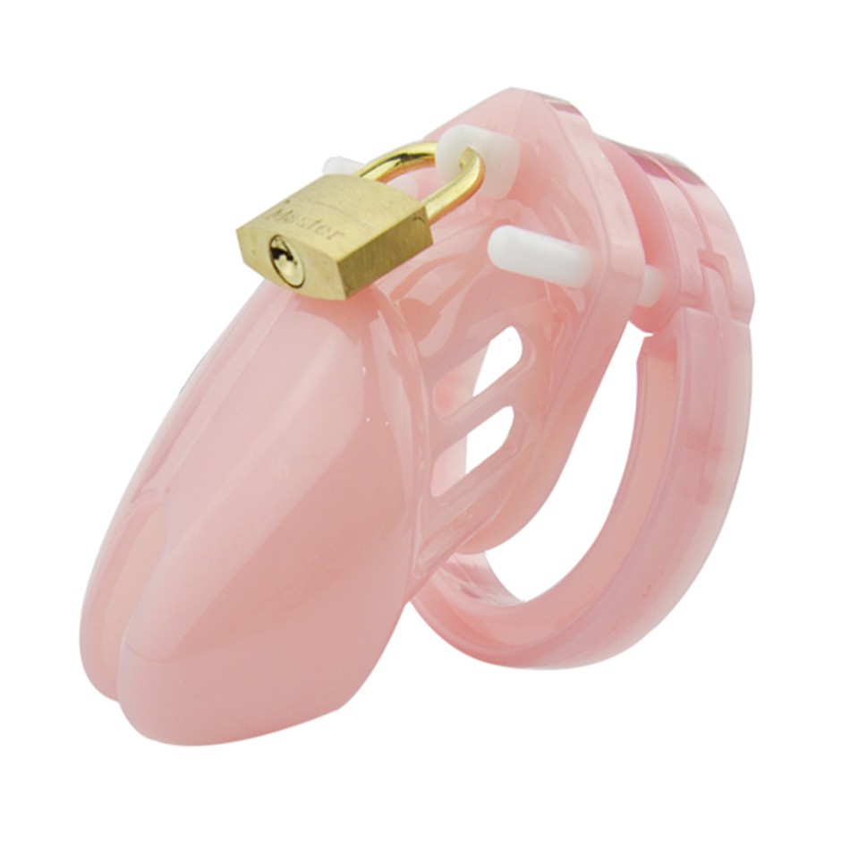 Mens Pink Plastic Male Chastity Device Short 5ring Cock Cage Sex Toy - 1