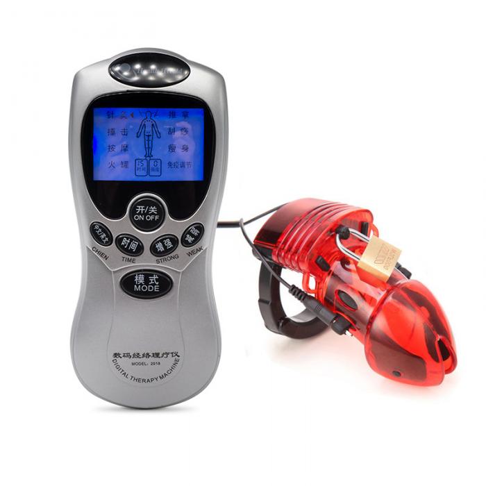 Male Electrostimulation Chastity Cage With Secure Lock Penis Sleeve And Control Host - 8