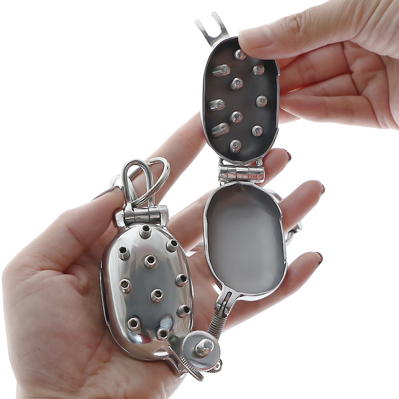 Evil Shells Spiked Cbt Ball Stretcher Crusher Stainless Steel Cock Ring Pain Vs Pleasure Tool - 2