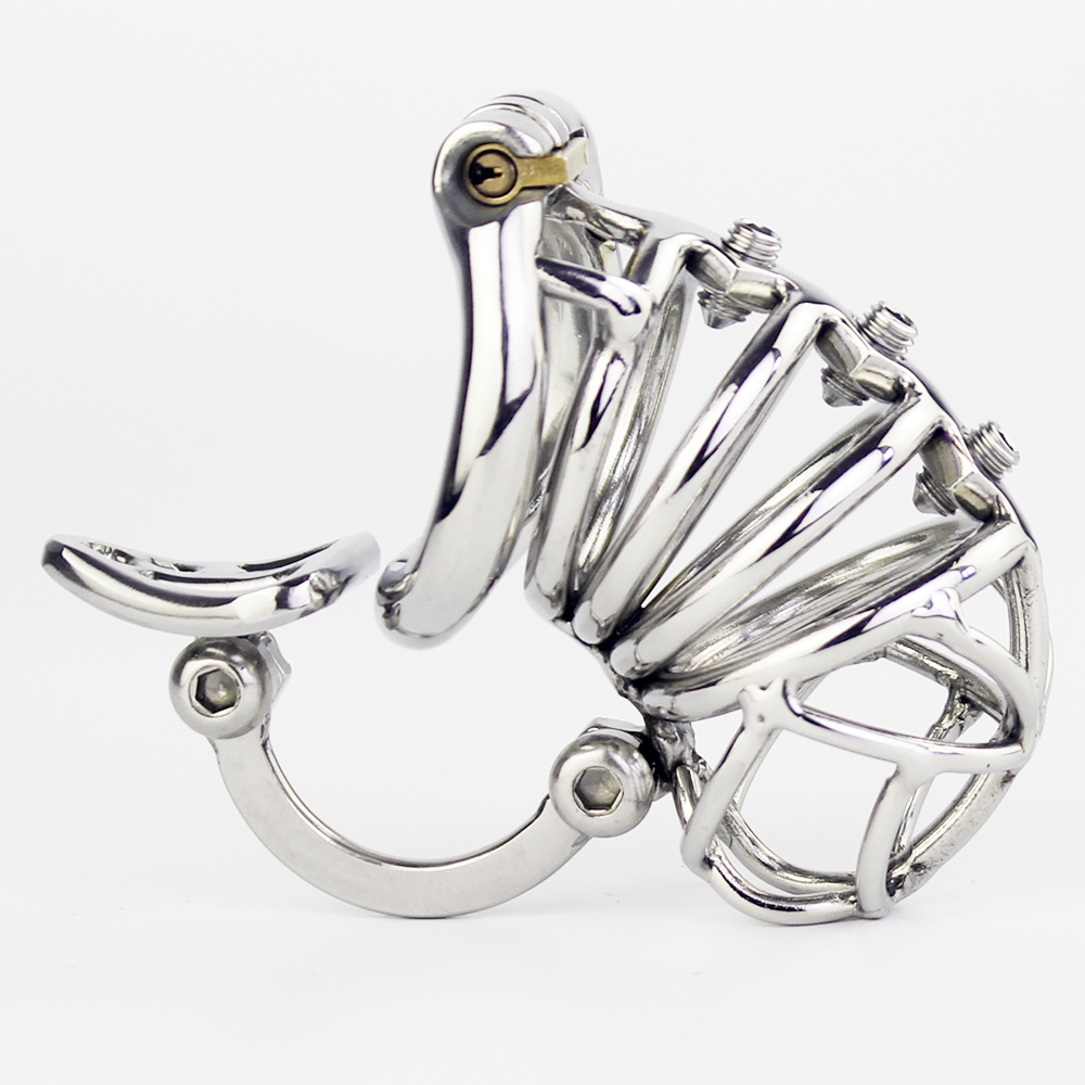 Mens Adjustable Stainless Steel Chastity Belt Stealth Lock Cock Cage With Scrotum Massage Stimulator Adult Pleasure Device - 2