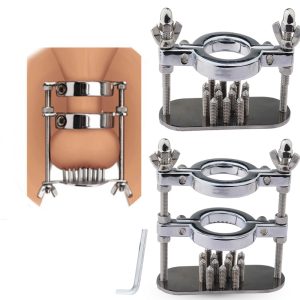 Steel Spike Cockring Male Chastity Cage Device Adult Sex Toys Metal Clamp Lock Penis Scrotum Crusher Stretcher For Men Gay
