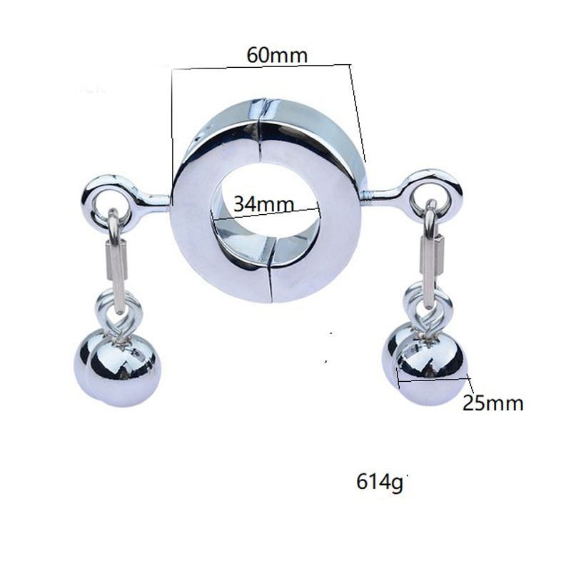 Male Enhancing Metal Cock Ring Weighted Scrotum Ball Stretcher Cbt Locking Pendant Heavy Duty Adult Toy For Men - 13