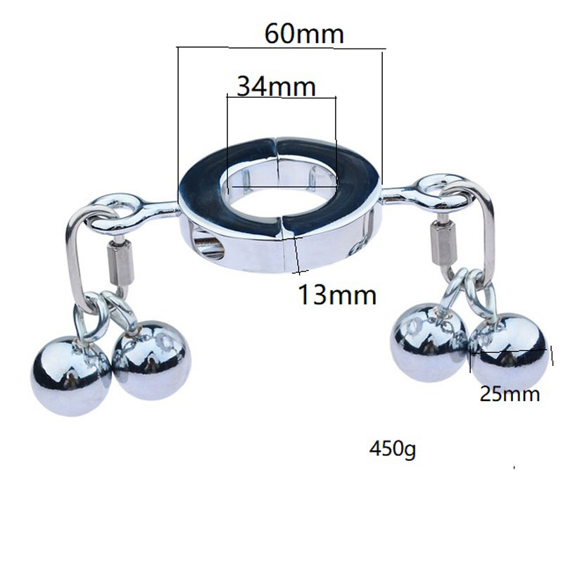 Male Enhancing Metal Cock Ring Weighted Scrotum Ball Stretcher Cbt Locking Pendant Heavy Duty Adult Toy For Men - 12