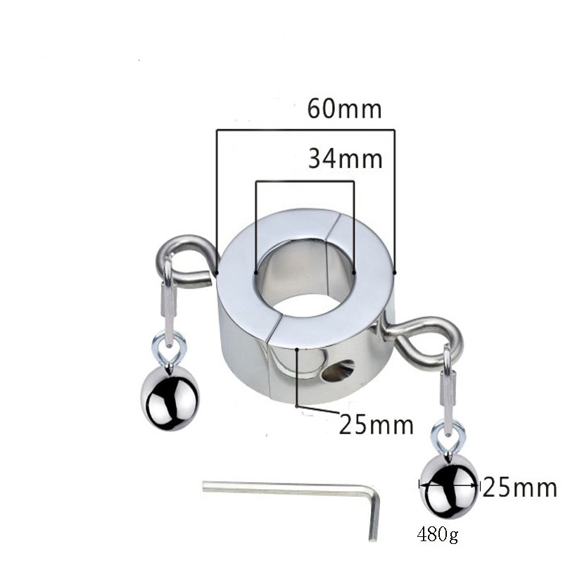 Male Enhancing Metal Cock Ring Weighted Scrotum Ball Stretcher Cbt Locking Pendant Heavy Duty Adult Toy For Men - 11