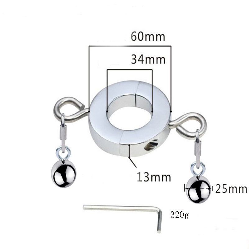 Male Enhancing Metal Cock Ring Weighted Scrotum Ball Stretcher Cbt Locking Pendant Heavy Duty Adult Toy For Men - 10