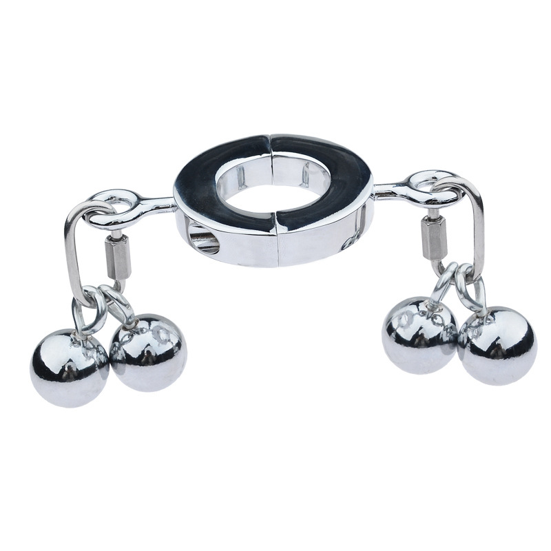 Male Enhancing Metal Cock Ring Weighted Scrotum Ball Stretcher Cbt Locking Pendant Heavy Duty Adult Toy For Men - 4