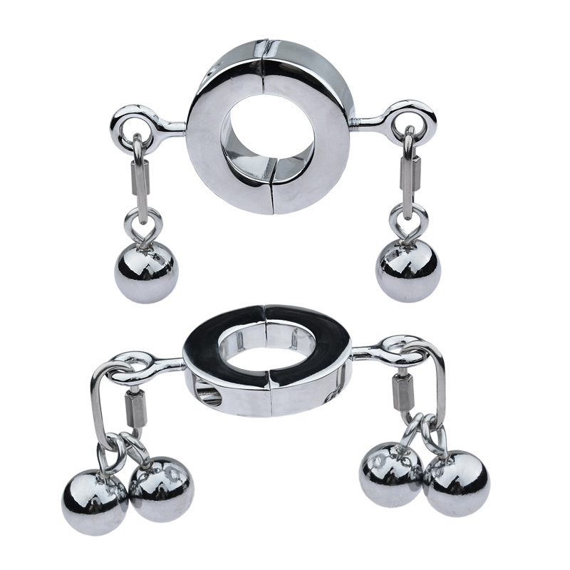 Male Enhancing Metal Cock Ring Weighted Scrotum Ball Stretcher Cbt Locking Pendant Heavy Duty Adult Toy For Men - 1