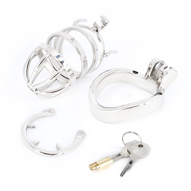 Stainless Steel Male Chastity Device Erotic Couple Play Locking Penis Cage With Rings Mens Sex Toy - 8