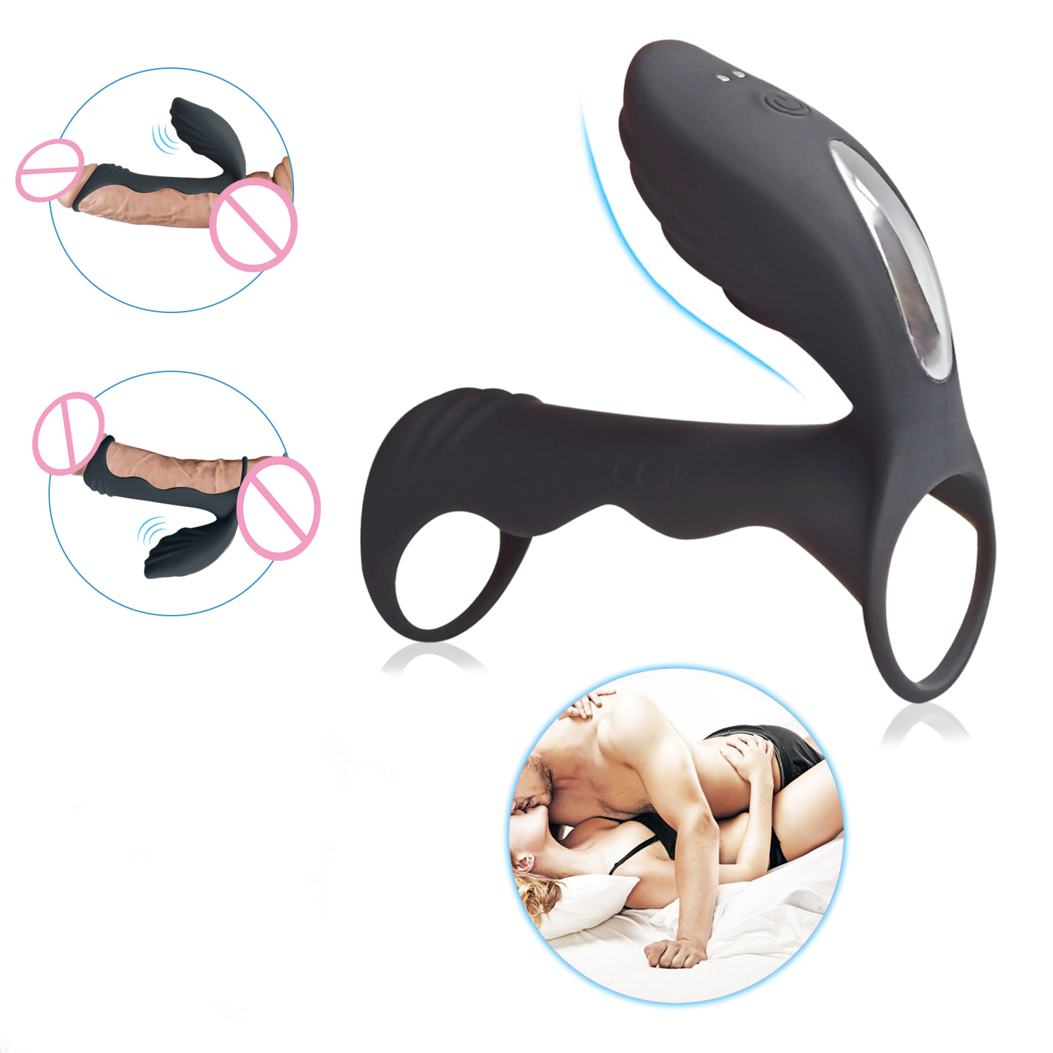 Silicone Dual Cock Ring Vibrator For Men 7 Vibration Modes Couples Intimate Toy Clitoral Stimulation Enhance Ejaculation - 2