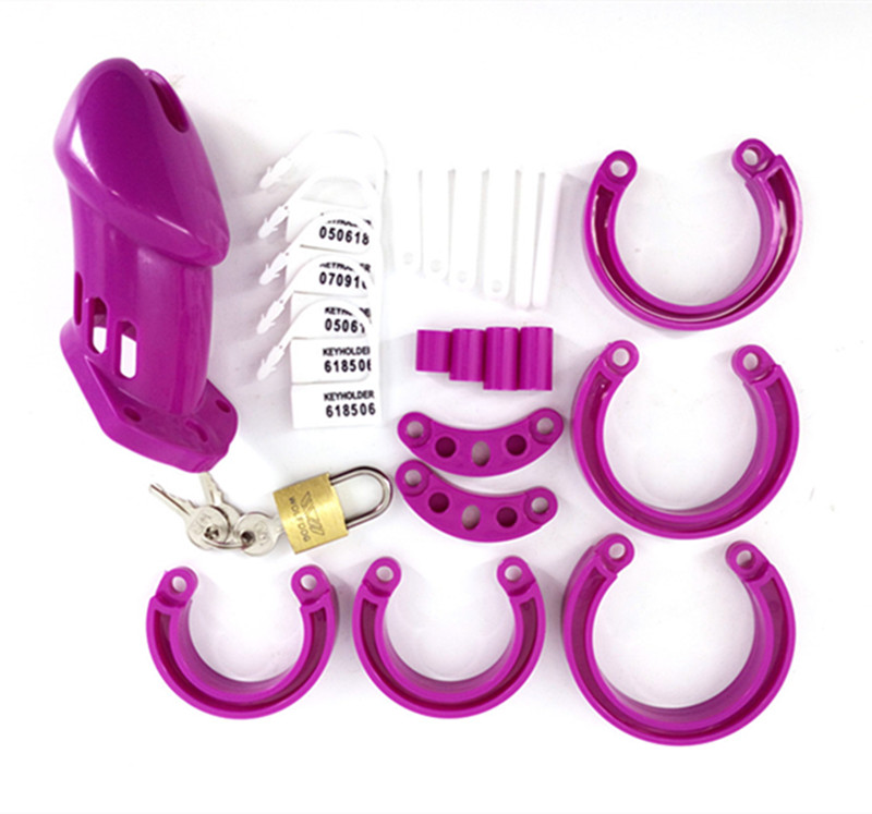 Purple Male Chastity Device Cb6000 With 5 Adjustable Penis Rings Virginity Lock Adult Sexual Pleasure Toy G739 - 10