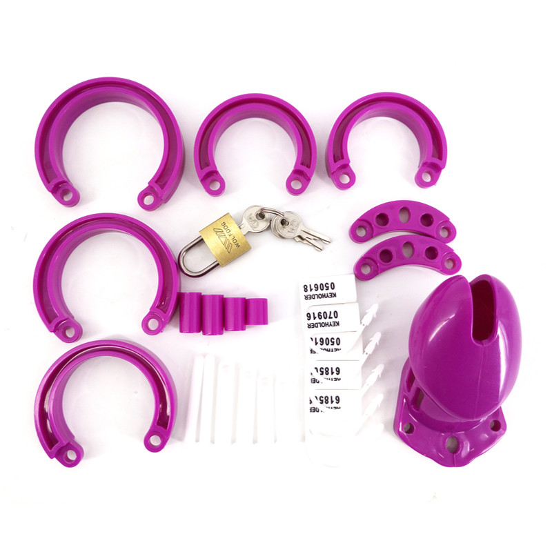 Purple Male Chastity Device Cb6000 With 5 Adjustable Penis Rings Virginity Lock Adult Sexual Pleasure Toy G739 - 4