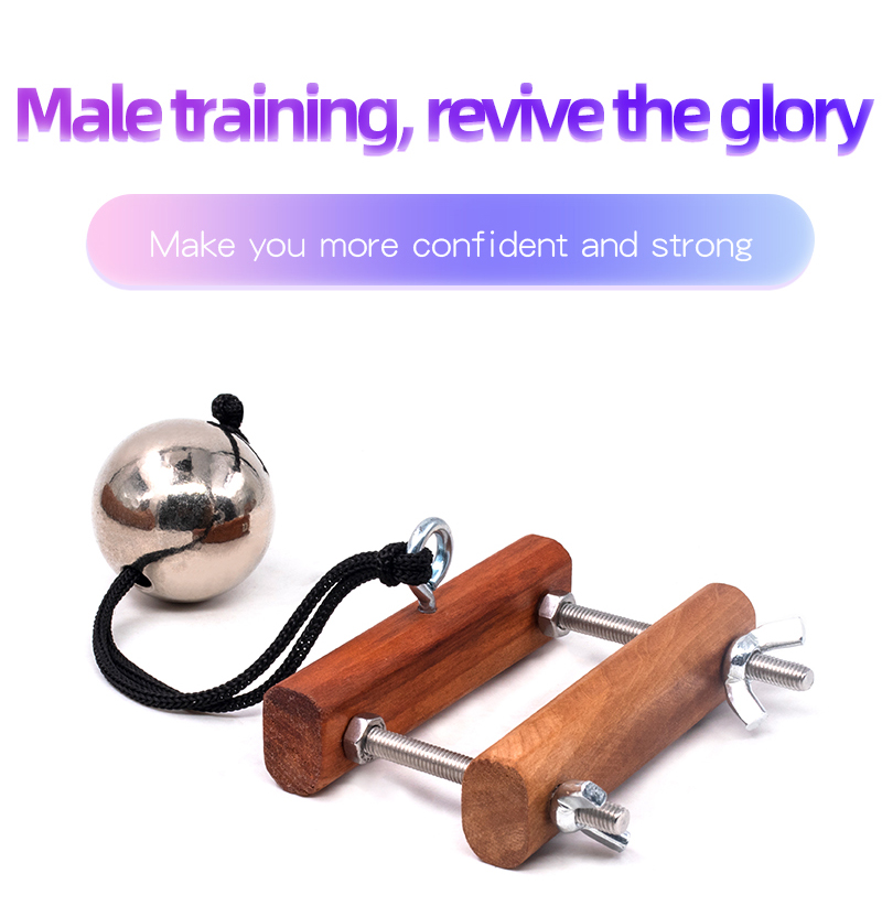 Wooden Male Enhancer Penis Training Tool Scrotum Pendant Testicle Crusher Metal Weight Ball Stretcher Sex Toy - 3
