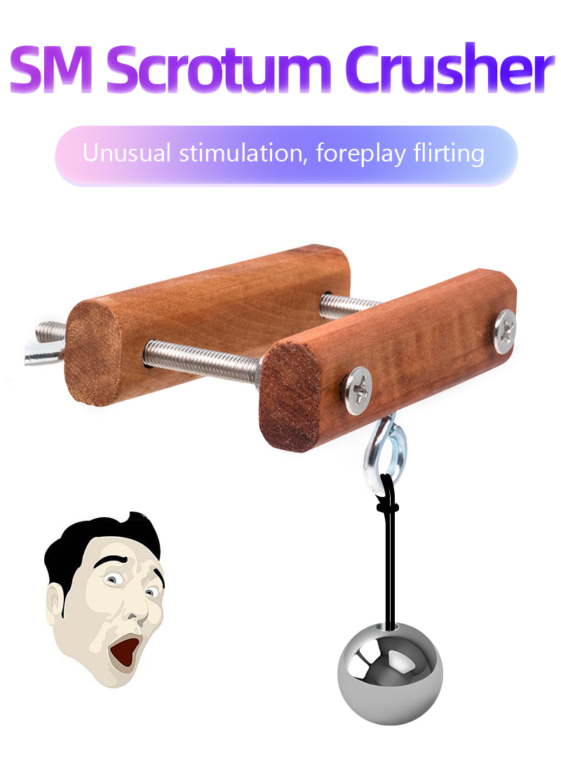 Wooden Male Enhancer Penis Training Tool Scrotum Pendant Testicle Crusher Metal Weight Ball Stretcher Sex Toy - 1